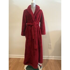 VTG 80s APPEL DEEP RED FUZZY BELTED DRESSING GOWN ROBE Size Petite MED Union Tag